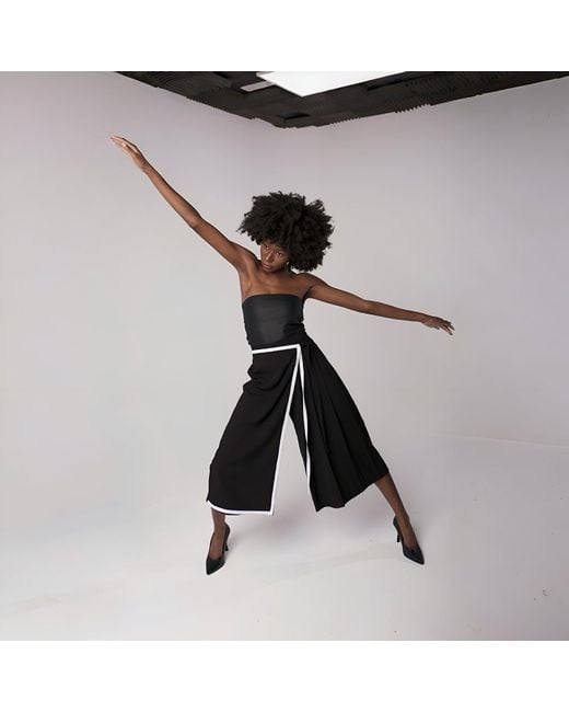 London Atelier Byproduct Blue Asymmetrical Culottes Trousers With Wrap Detail