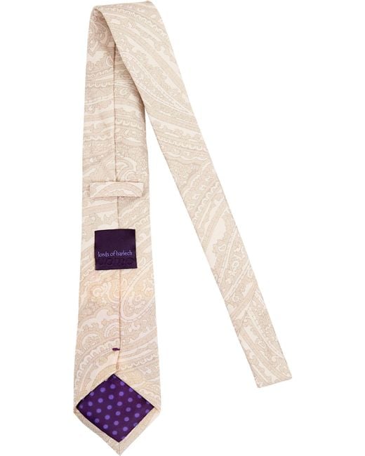 Lords of Harlech White Neutrals Taddeo Wild Paisley Oxford Merino Tie for men