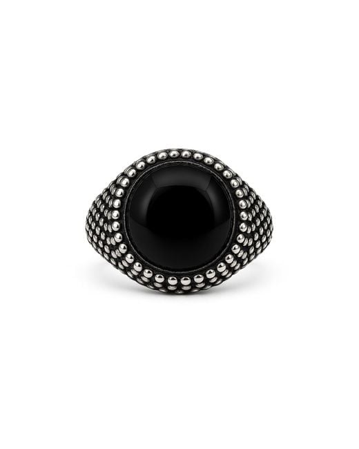 Unaloe Black Sterling Shield Ring With Luminous Onyx for men
