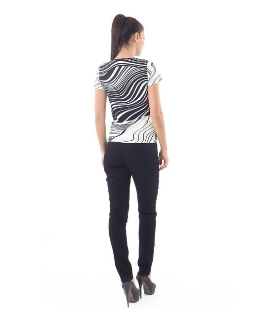 Conquista Black Round Neck Print Top