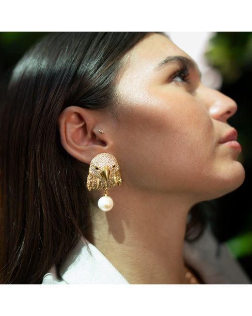Ebru Jewelry Metallic Majestic Eagle Pearl Statement Earrings