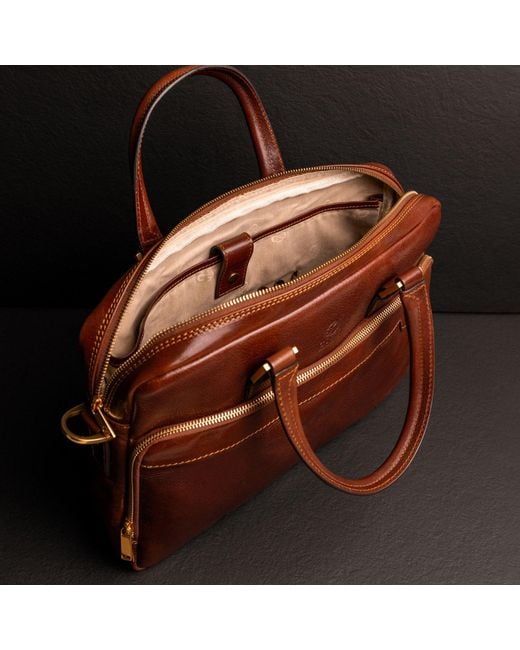Time Resistance Brown Leather Briefcase Laptop Bag