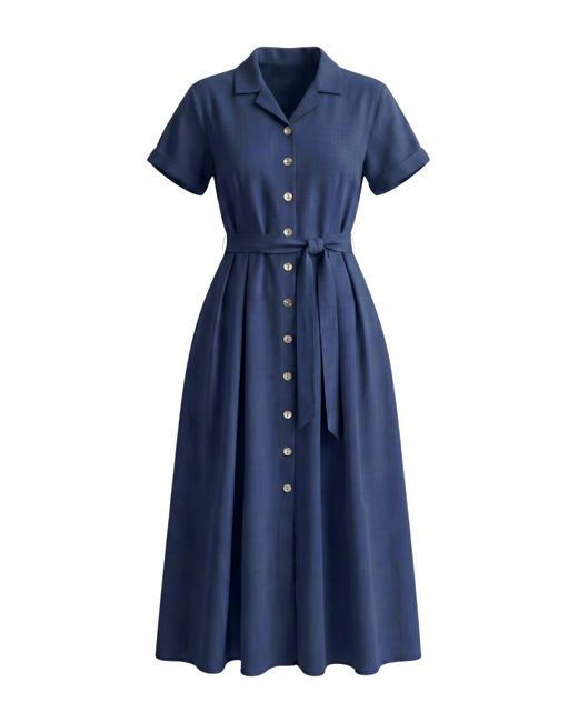 Franchetti Bond Blue Violetta Rich Linen Mix Shirt Dress