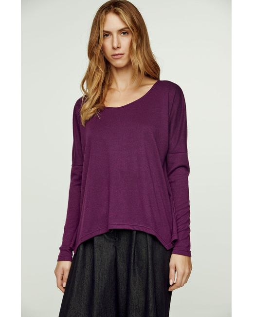 Conquista Purple Aubergine Knit Top With Batwing Style Sleeves