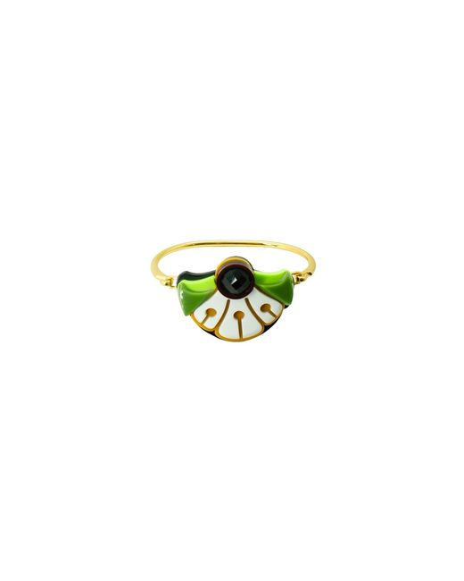 Gissa Bicalho Green Handmade Acrylic Bracelet Gerbera Mustard