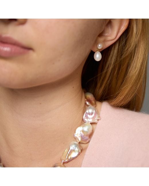 Pearls of the Orient Online Metallic Gratia Button Cultured Freshwater Pearl Studs On Plated With Teardrop Earrings
