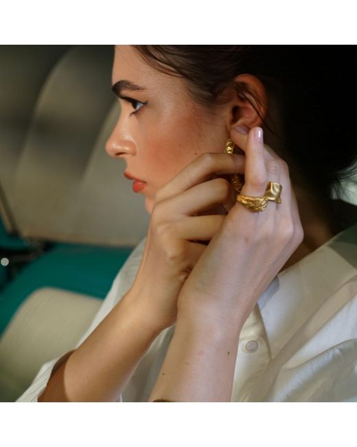 LINYA JEWELLERY Metallic Deka Amorphous Rectangular Matte Ring