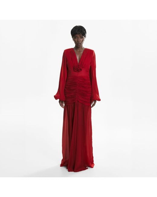Lita Couture Red Ruched Maxi Dress