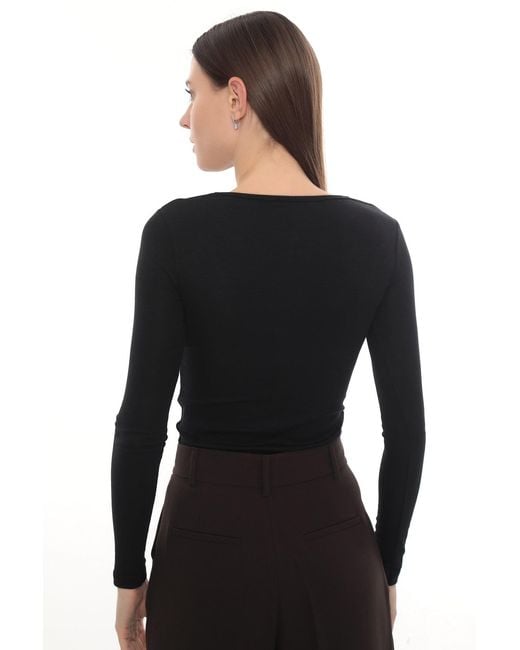 Monlicia Black Detail Cutout Long Sleeve Stretch Mila Top