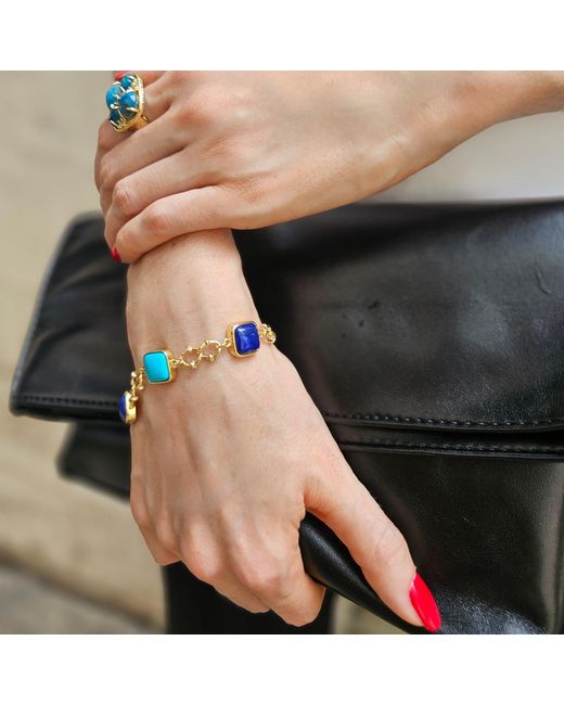 Farra Blue Square And Lapis Chain Bracelet