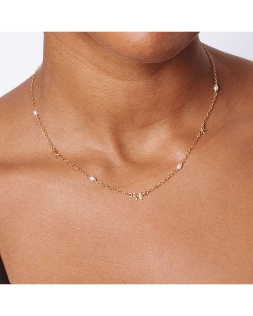 SET & STONES Metallic Bow And Pearl Necklace