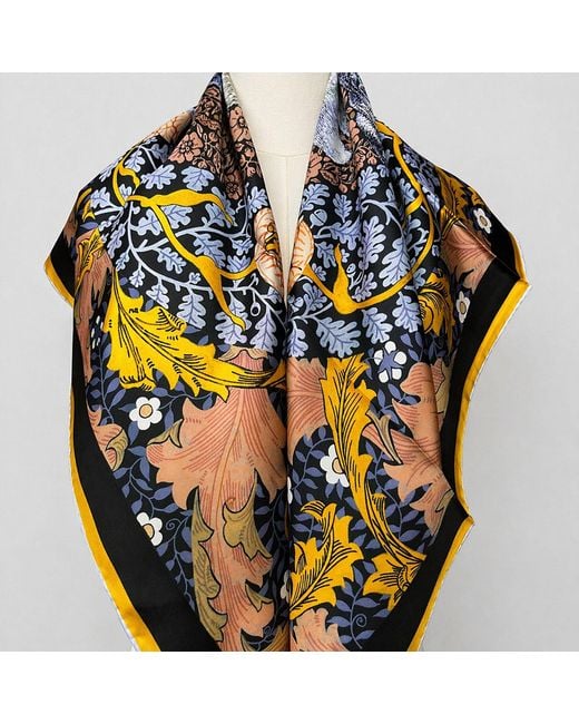 Wenzi Blue Whiskered Court Hand Painted Double Sided Silk Twill Scarf