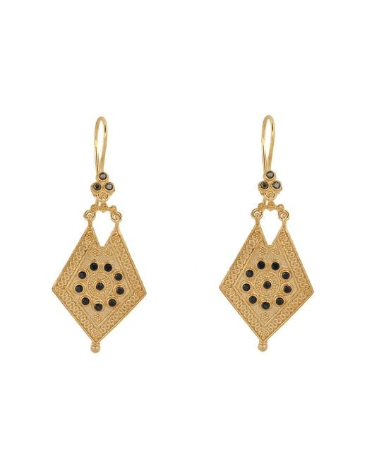 Ebru Jewelry Women's Metallic Vintage Style & Onyx Design Dangle Earrings