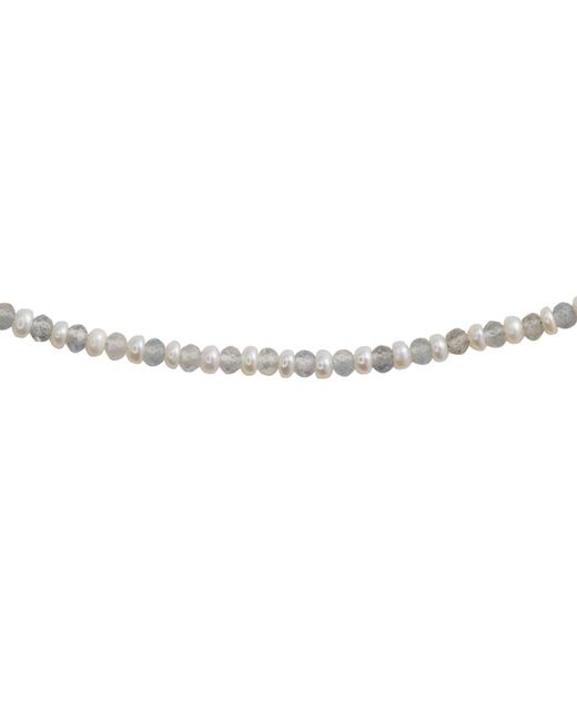 Bombyx House Metallic Birthstone April Pearl Labradorite Alternating Long Necklace