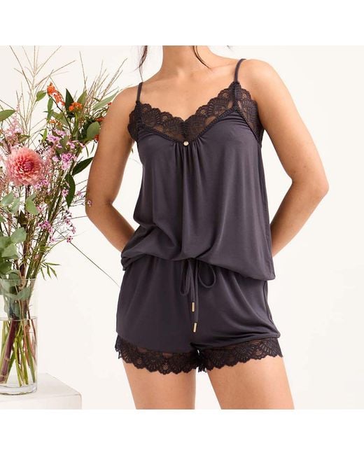 Pretty You London Black Bamboo Lace Cami Short Pyjama Set