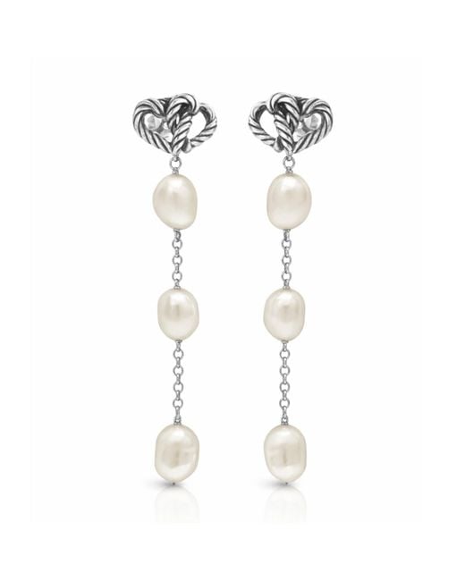 Unaloe White Sterling Intertwined Heart Baroque Pearl Drop Earrings – Contemporary Symbolic Designer Jewelry
