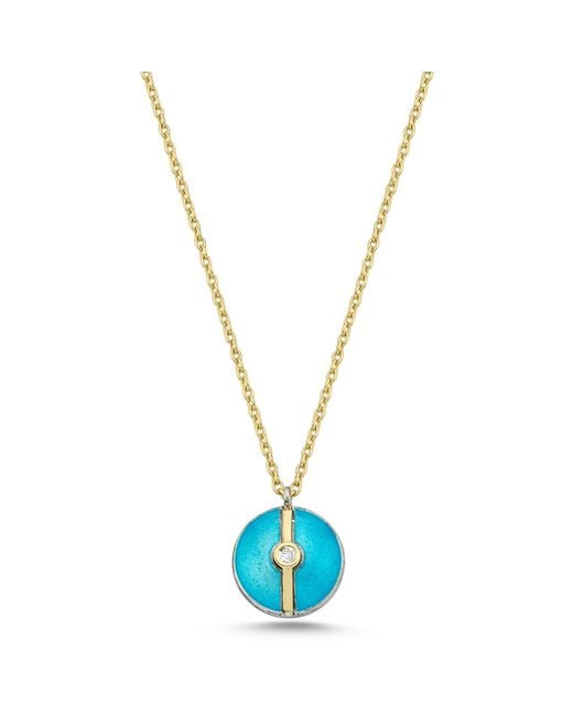 Ecce | Artisan Diamonds Blue Enamelled Mini Diamond Buttons 14K Necklace