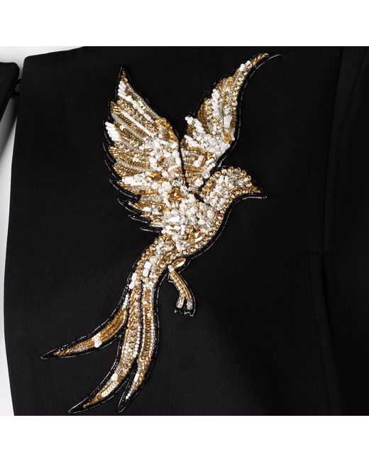 House of Laines London Black Laines Couture Tailored Cape With Embellished Bird Of Paradise