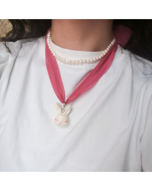 H2 Studio Pink Grumpy Bunny Hot Silk Choker Necklace