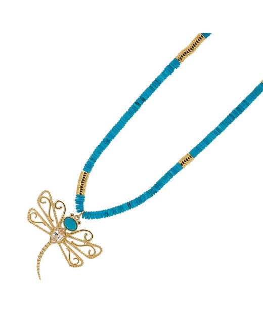 Ebru Jewelry Metallic Beaded Spiritual Dragonfly Pendant Necklace