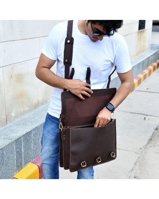 Dötch Leather Black Lakshan Leather Messenger Laptop Bag for men