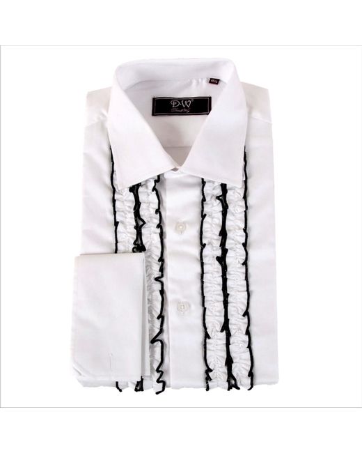 DAVID WEJ White Classic Collar Ruffle Dress Shirt for men