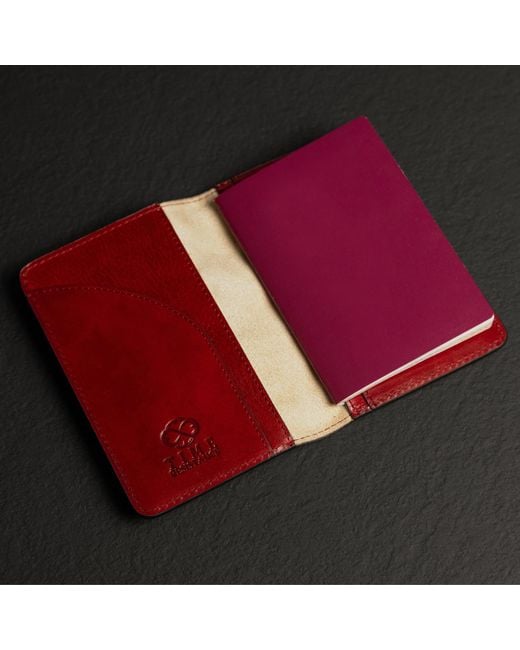 Time Resistance Red Small Leather Passport Holder For