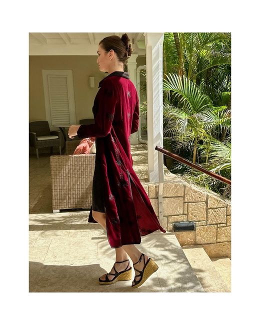 Antra Designs Red Suki Burgundy Velvet Coat Dress