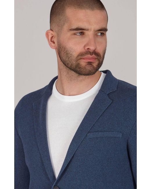 Paul James Knitwear Blue Lightweight Jaspe Cotton Albert Knitted Blazer for men