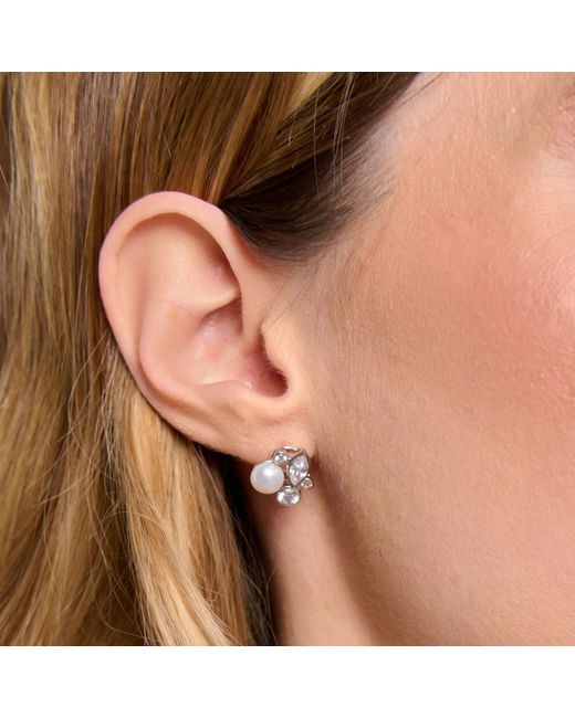 Esterah Metallic Pearl & Cubic Zirconia Cluster Earrings