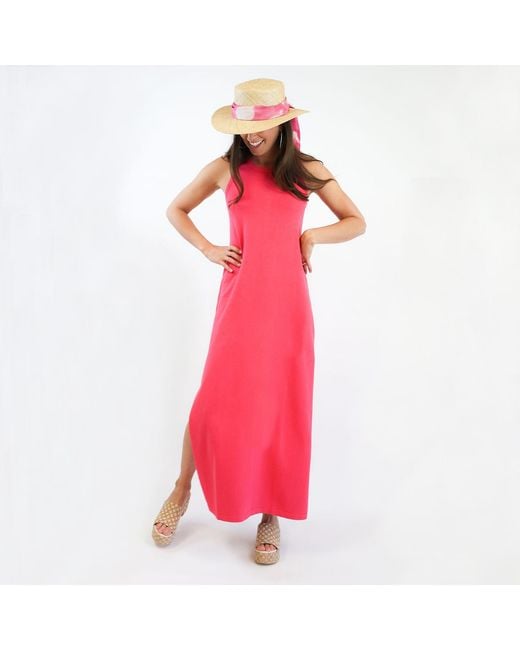 Zenzee Pink Cotton Cashmere Maxi Dress With Side Slits