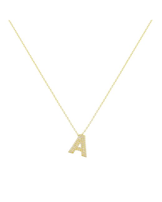Spero London Metallic Pave Balloon Bubble Initial Necklace Alphabet Pendant Sterling Vermeil