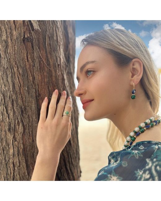 Farra Green Stone Platinum Plated Brass Adjustable Ring