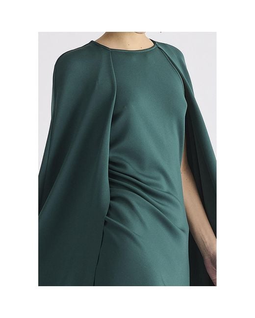 Paisie Green Cape Sleeves Dress With Waist Details