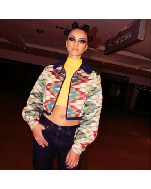 Couture to Your Door Green Upholstery Upcycled Denim Zip Jacket