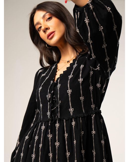 Rose & Nancy Black Beatrix Cord Embroidered Midi Dress