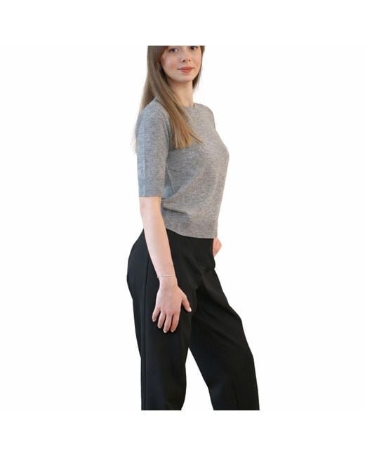 Nuvv Collection Gray Short Sleeve Wool & Cashmere Blend Sweater – Premium Italian Yarn