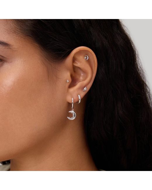 Vanhi Metallic Crescent Moon Crystal Charm Hoops