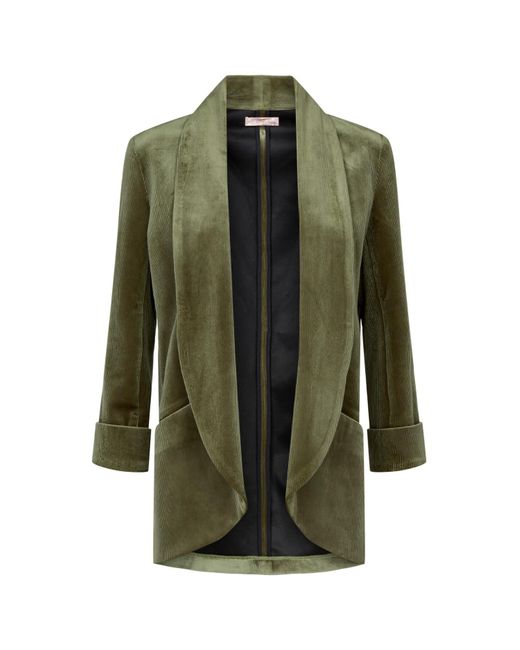 Traffic People Velvet Cord Boyfriend Jacket In Green Lyst