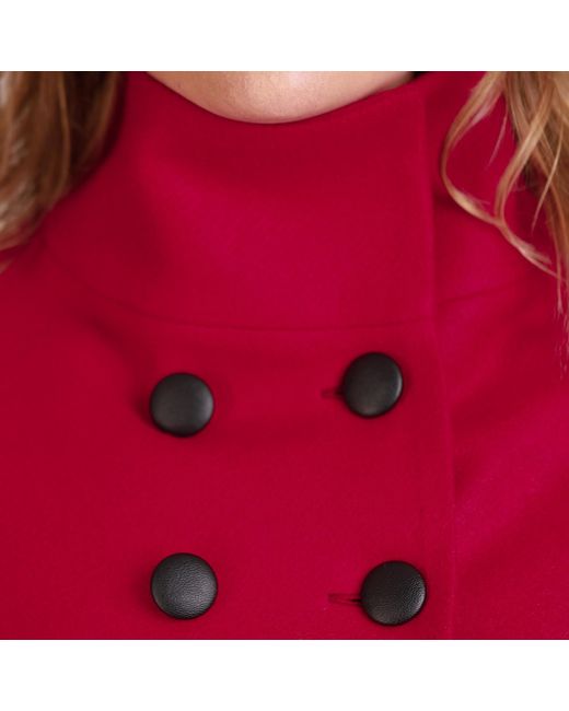 Nikka Place Red Wool Poncho Cloak Coat With Buttons & High Neck