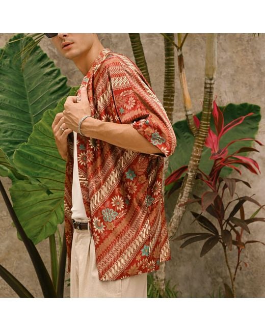 ORIGIN OF HEARTS Brown Neutrals Imai Contemporary Satin Kimono Shirt for men