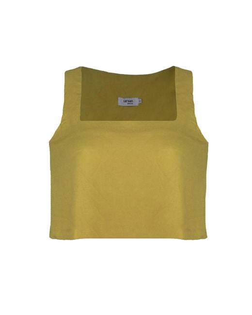 Larsen and Co Green Pure Linen Palma Top In Chartreuse