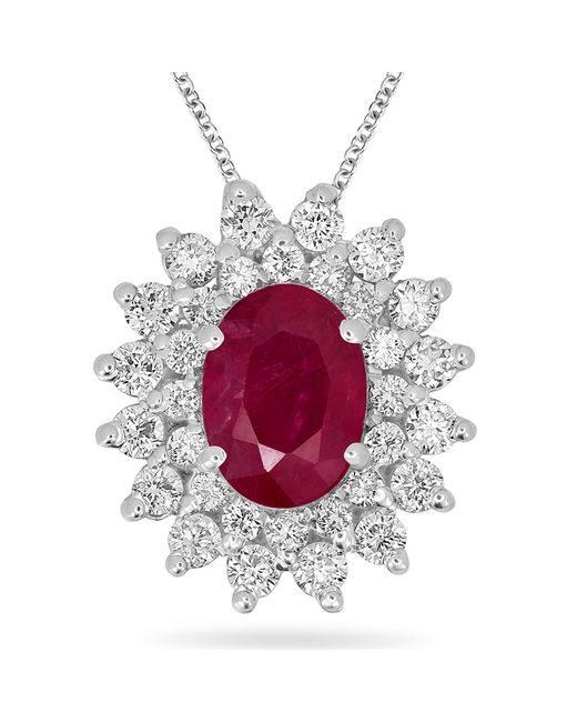Artisan Red Oval Ruby & Diamond Floral Halo Pendant