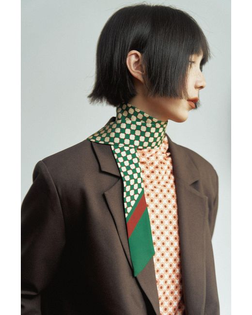 Lost Pattern Green Checkerboard Twilly Scarf