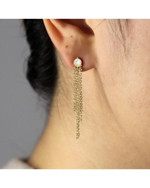 VicStoneNYC Fine Jewelry Metallic Beautiful Opal Chain Dangle Earrings
