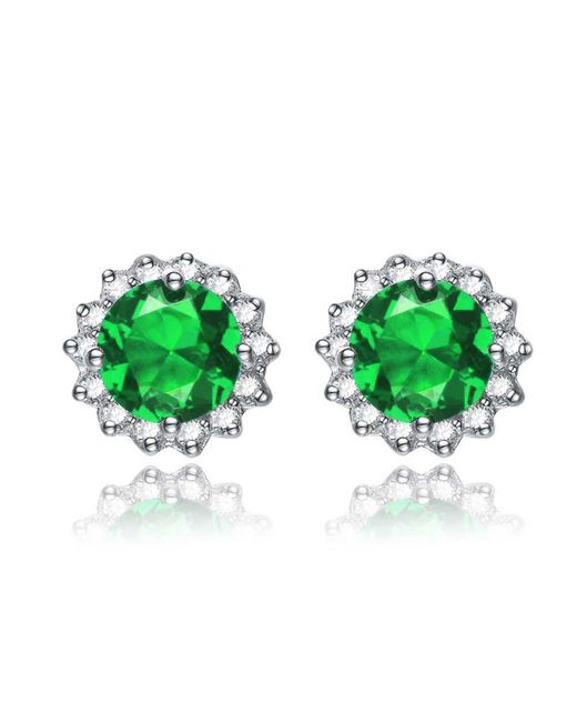 Genevive Jewelry Green Sterling Silver Emerald Cubic Zirconia Button Earrings