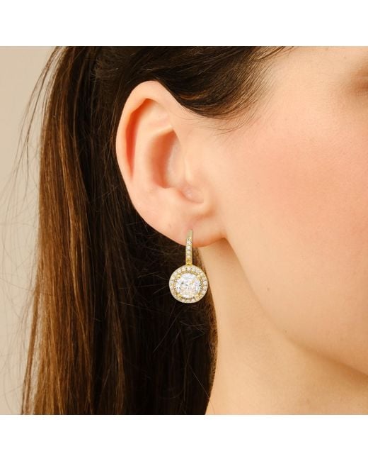 Kylie Harper Metallic Diamond Cz Halo Filigree Leverback Earrings