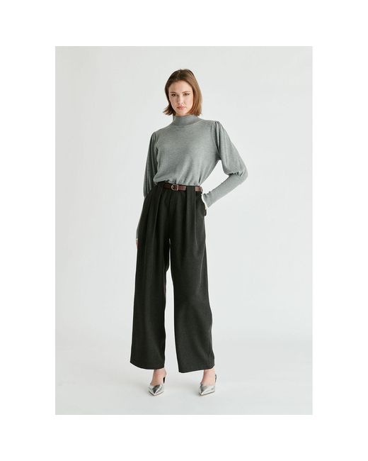 Paisie Black Belted Wide Leg Trousers With Box Pleats