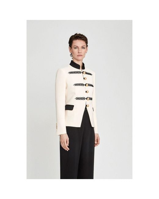 The Extreme Collection White Neutrals Ivory Short Military Blazer With Embroidery