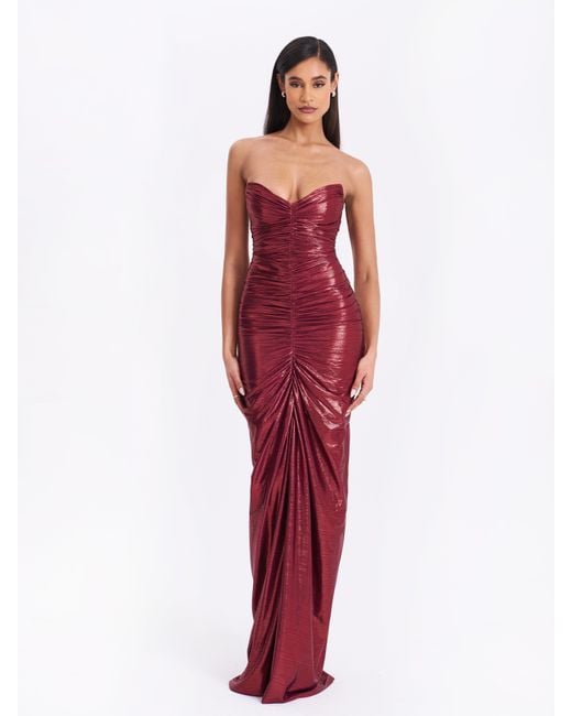 Miss Circle New York Red Sable Ruched Burgundy Glitter Mermaid Gown
